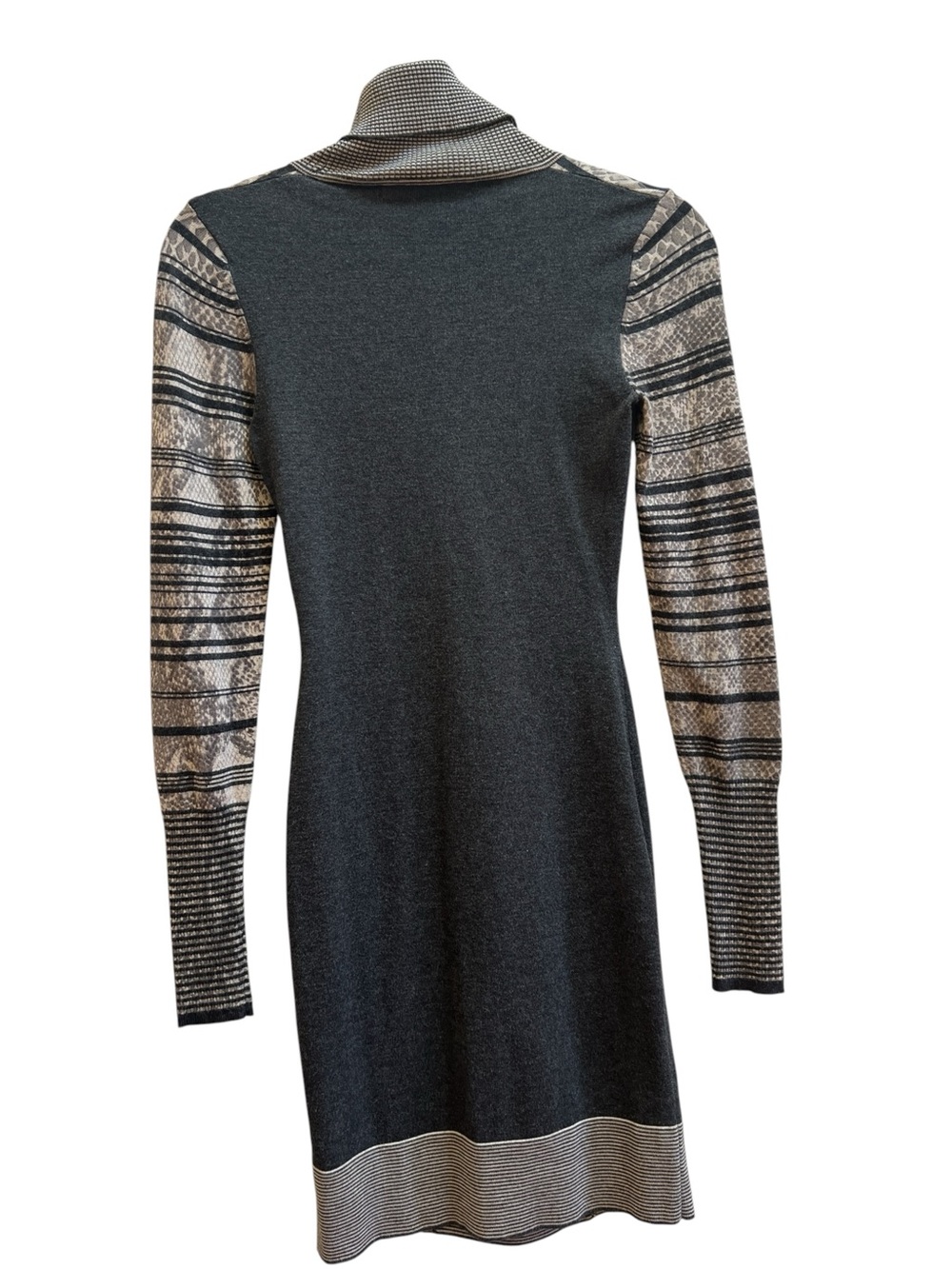 Karen Millen Size 1 Snakeskin Print Knit Turtleneck Mini Dress Bodycon Urbanchic - Picture 3 of 5